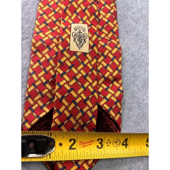 Gucci Tie Red And Gold Geometric Pattern Silk L:56” W:3.5” - Picture 7 of 8